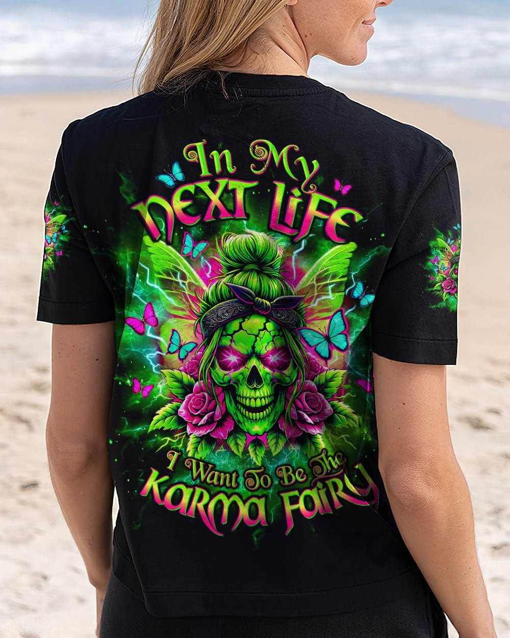 BLISSCORNERS I AM A SWEET GIRL SKULL MESSY BUN ALL OVER PRINT - TLTW3103252