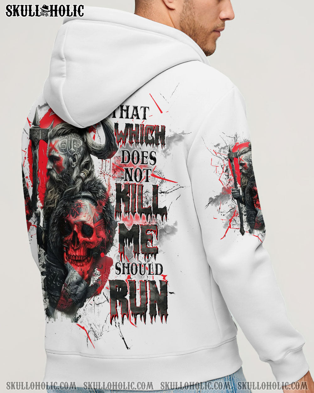 BLISSCORNERS THAT WHICH DOES NOT K ME SHOULD RUN VIKING SKULL ALL OVER PRINT