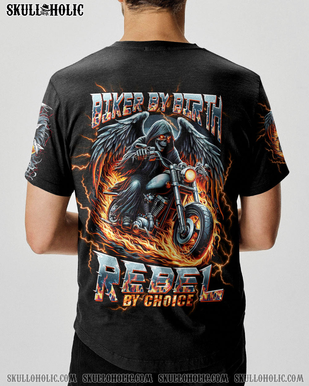 BLISSCORNERS BIKER BY BIRTH REBEL BY CHOICE SKULL ALL OVER PRINT