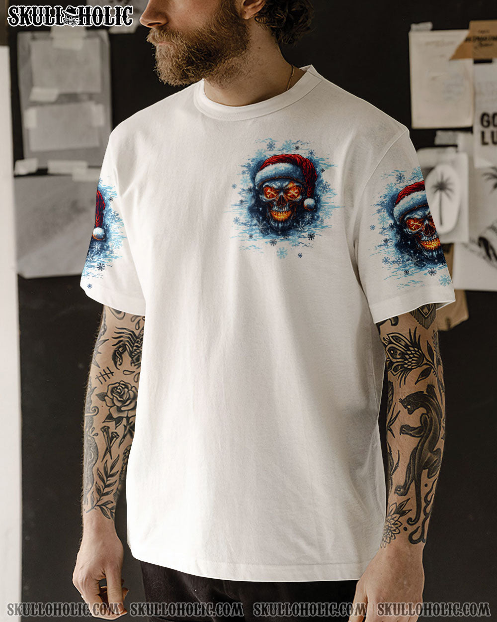 BLISSCORNERS ON THE NAUGHTY LIST SKULL CHRISTMAS ALL OVER PRINT
