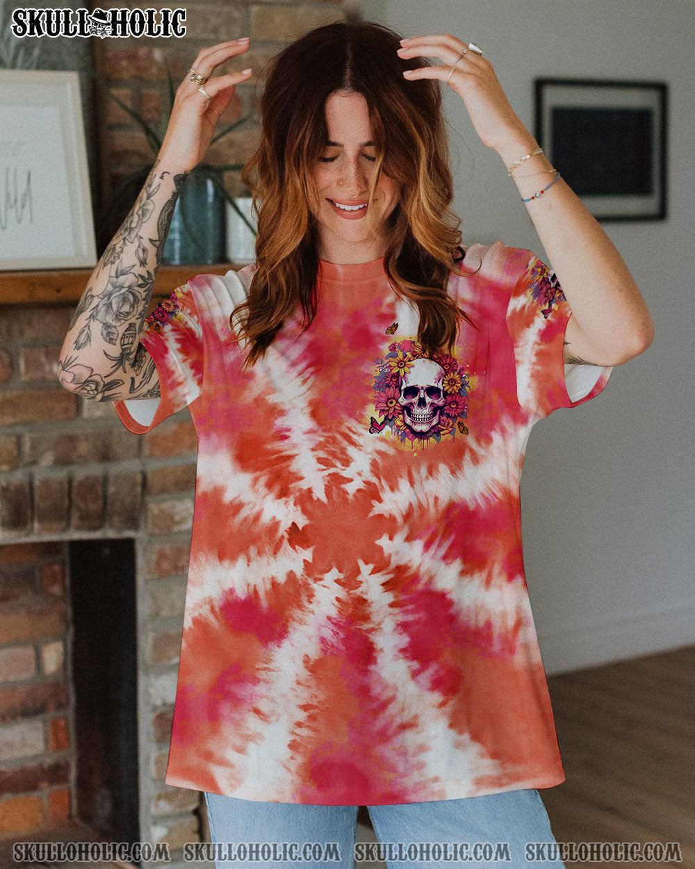 BLISSCORNERS THE GOOD GIRL IN ME SKULL FLORAL ALL OVER PRINT