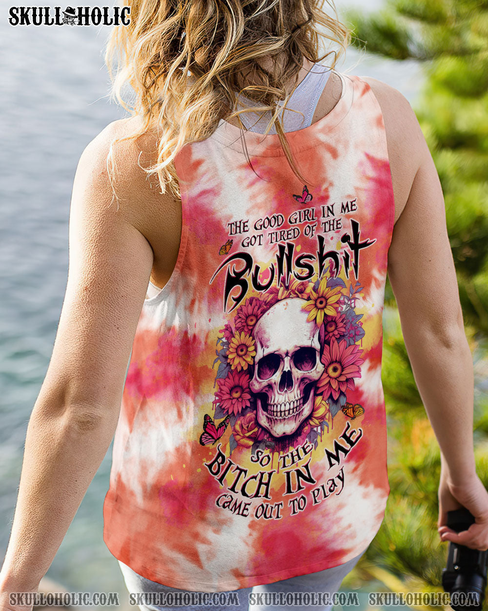 BLISSCORNERS THE GOOD GIRL IN ME SKULL FLORAL ALL OVER PRINT