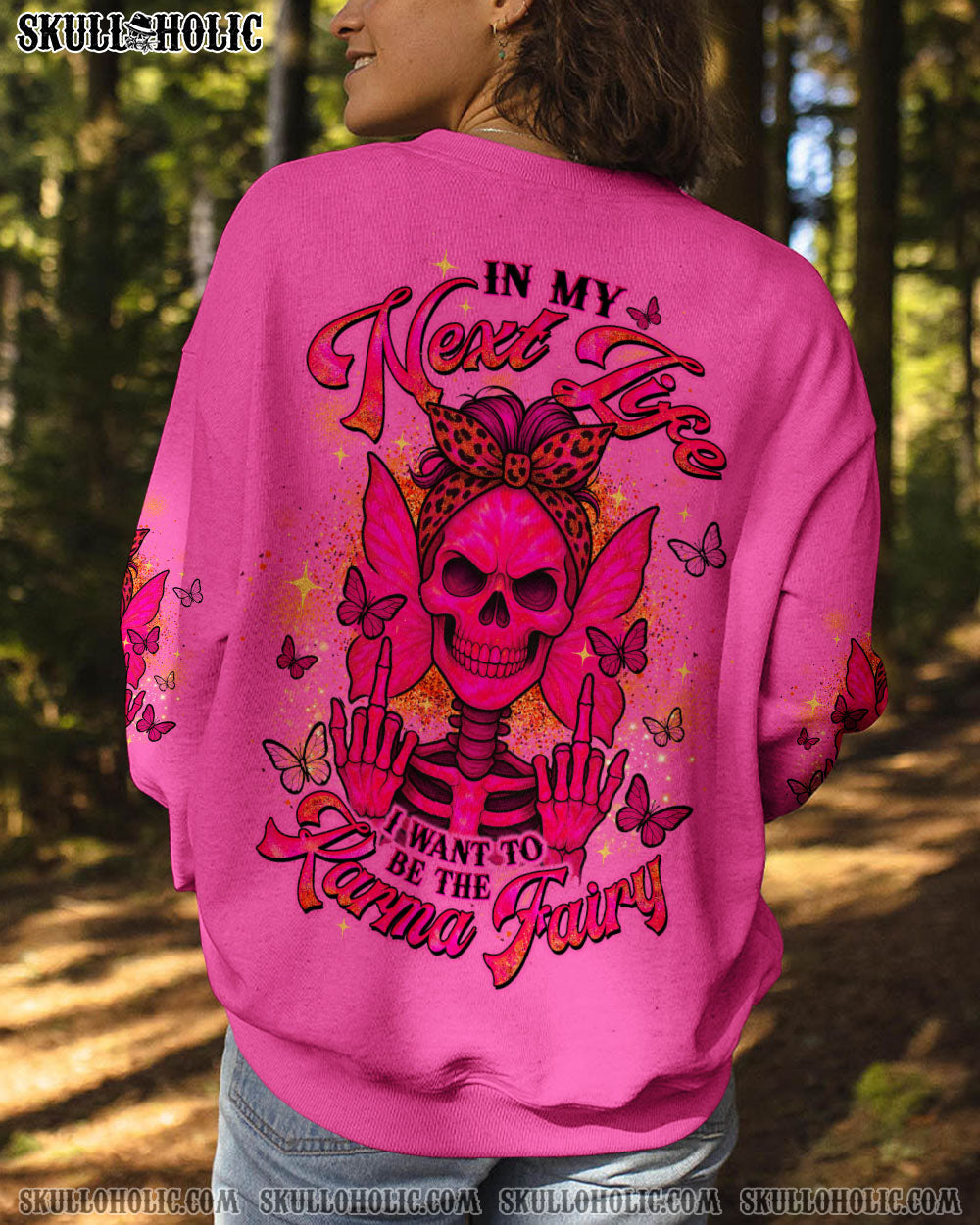BLISSCORNERS THE GOOD GIRL IN ME ROSE SKULL MESSY BUN ALL OVER PRINT