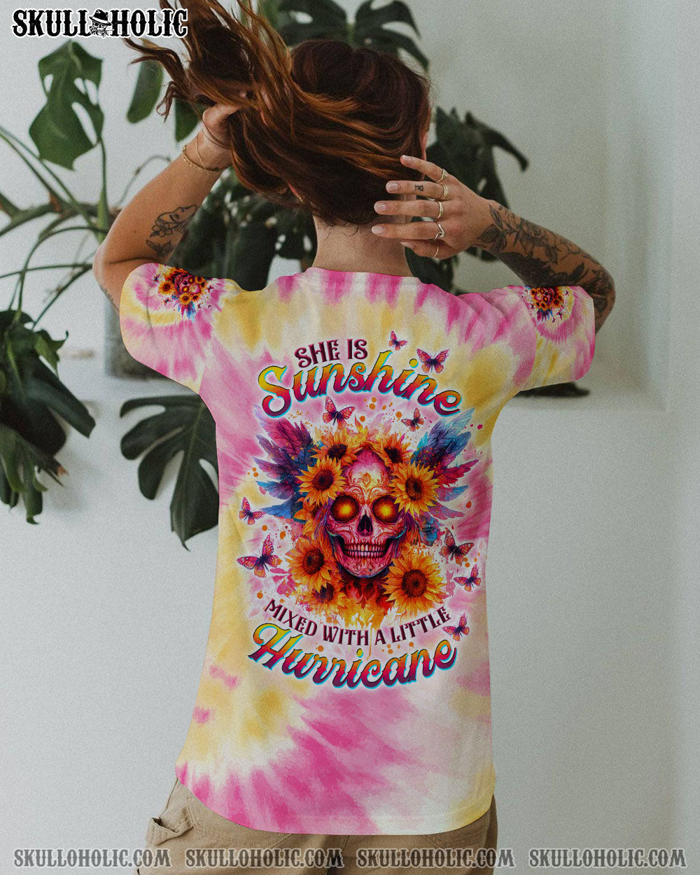BLISSCORNERS SHE IS SUNSHINE SKULL TIE DYE ALL OVER PRINT