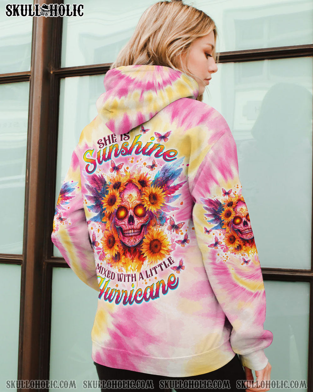 BLISSCORNERS SHE IS SUNSHINE SKULL TIE DYE ALL OVER PRINT