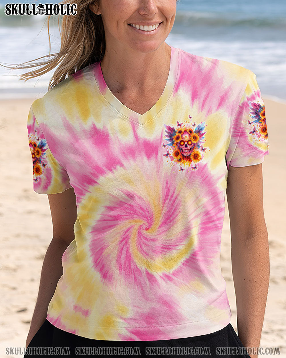 BLISSCORNERS SHE IS SUNSHINE SKULL TIE DYE ALL OVER PRINT