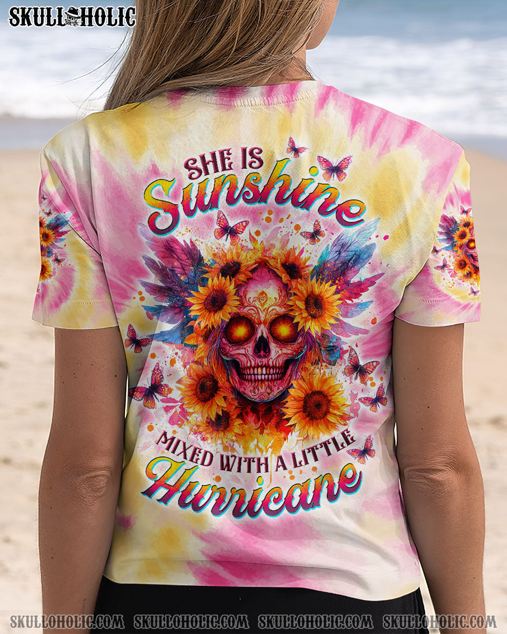 BLISSCORNERS SHE IS SUNSHINE SKULL TIE DYE ALL OVER PRINT