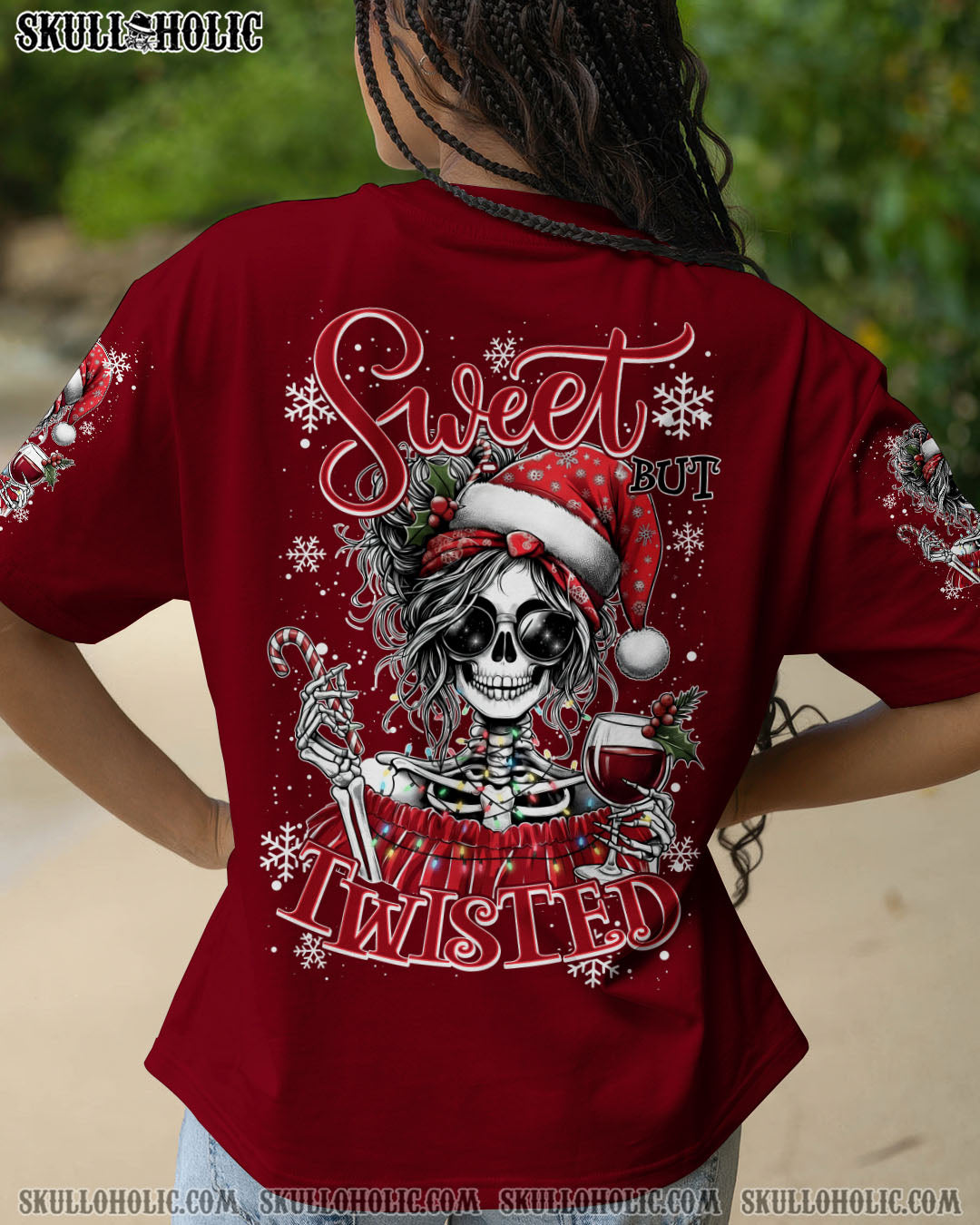 BLISSCORNERS NAH I'M GOOD MESSY BUN SKULL CHRISTMAS ALL OVER PRINT