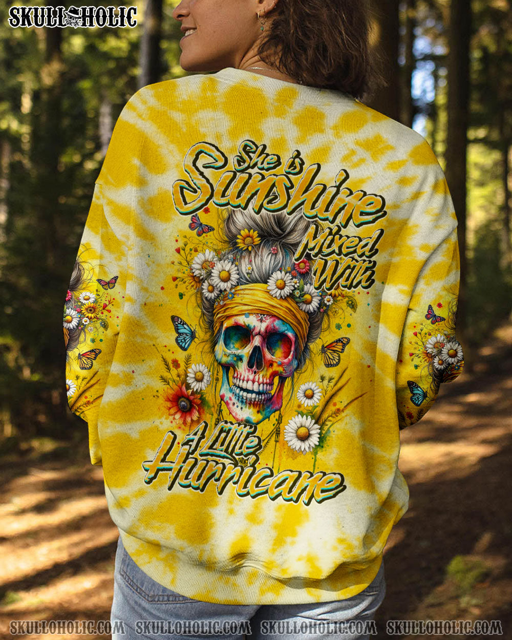 BLISSCORNERS I'M BLUNT BECAUSE GOD ROLLED ME MESSY BUN SKULL ALL OVER PRINT