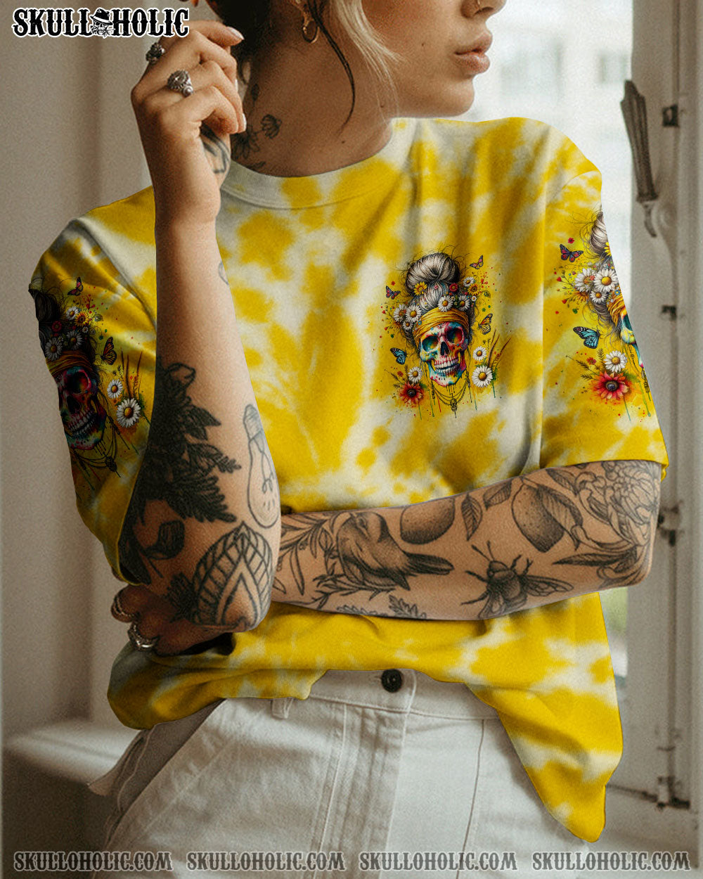 BLISSCORNERS I'M BLUNT BECAUSE GOD ROLLED ME MESSY BUN SKULL ALL OVER PRINT