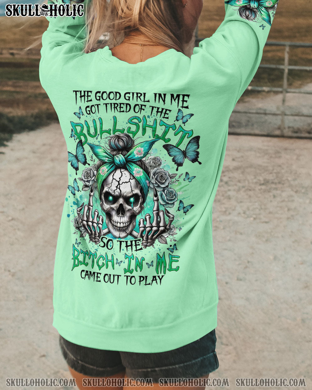 BLISSCORNERS I'M AN OLD WOMAN MESSY BUN SKULL TIE DYE ALL OVER PRINT