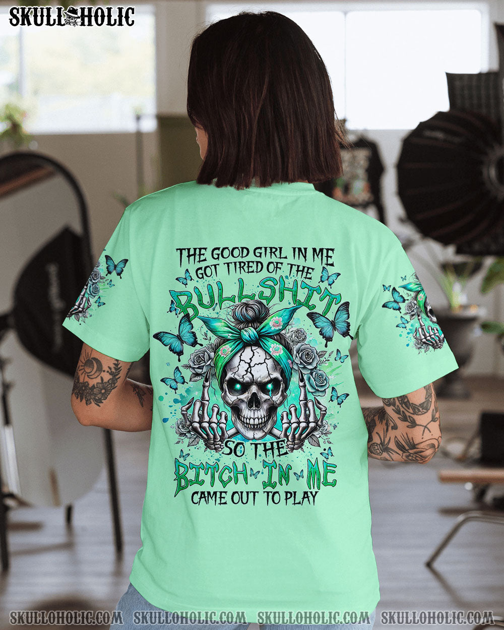 BLISSCORNERS I'M AN OLD WOMAN MESSY BUN SKULL TIE DYE ALL OVER PRINT