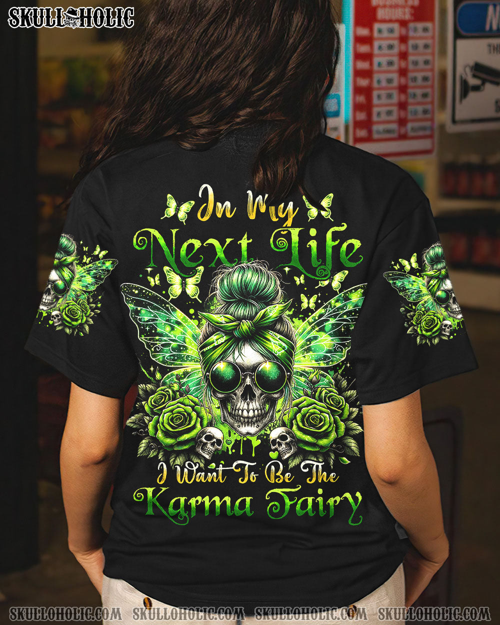 BLISSCORNERS HELLO DARKNESS MY OLD FRIEND MESSY BUN SKULL ALL OVER PRINT