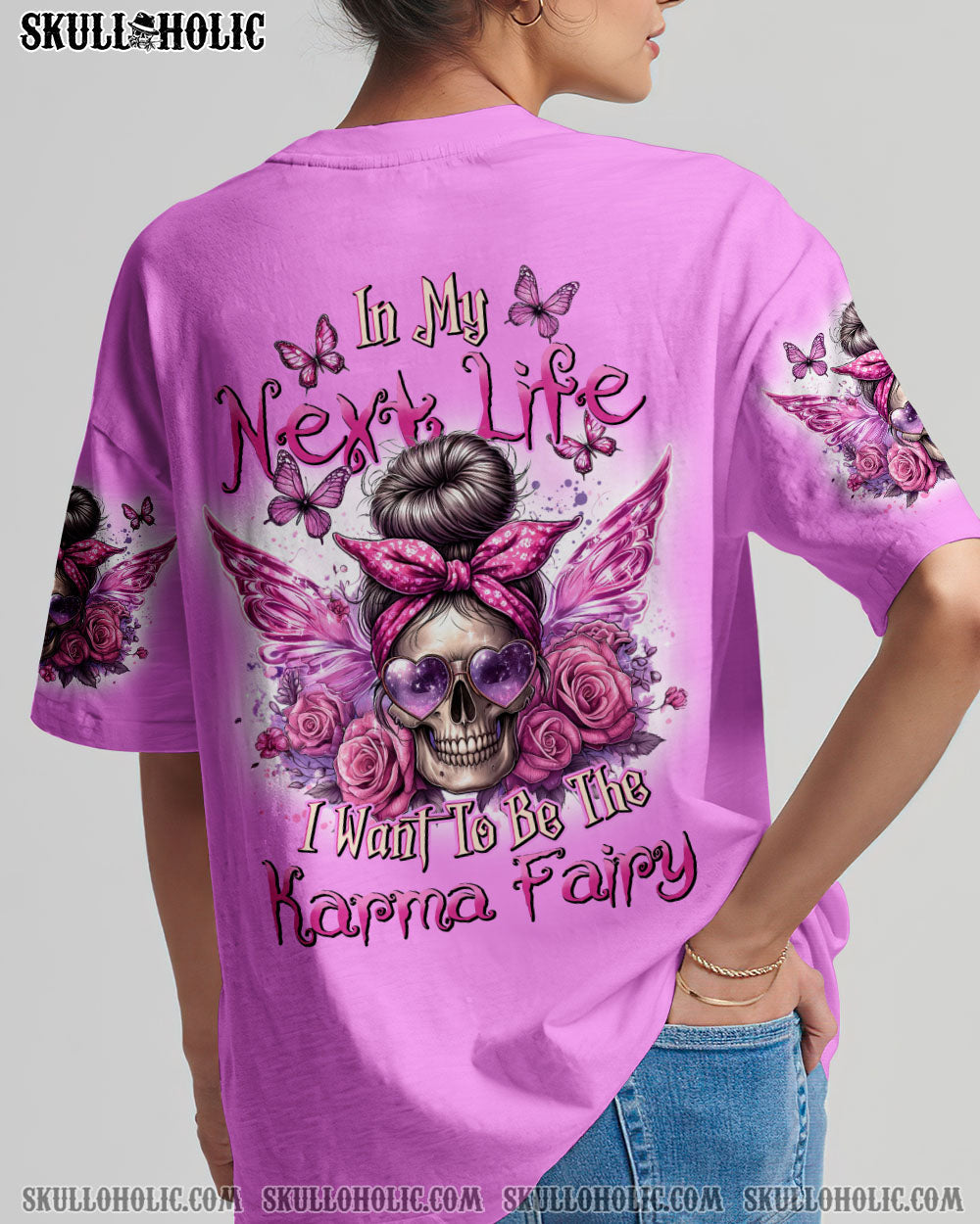 BLISSCORNERS THE GOOD GIRL IN ME MESSY BUN SKULL ALL OVER PRINT