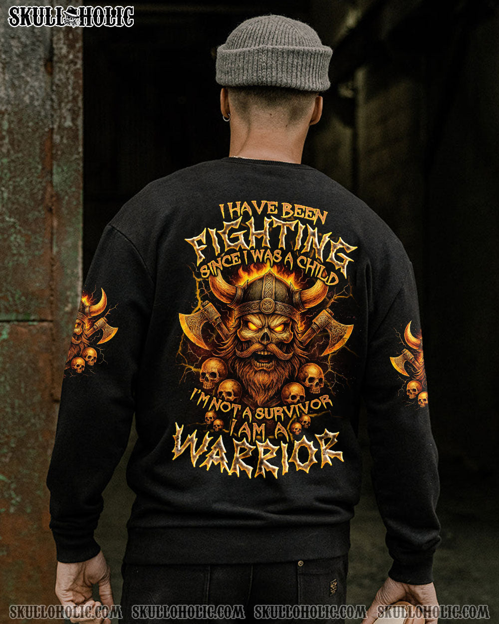 BLISSCORNERS I AM A WARRIOR VIKING SKULL ALL OVER PRINT