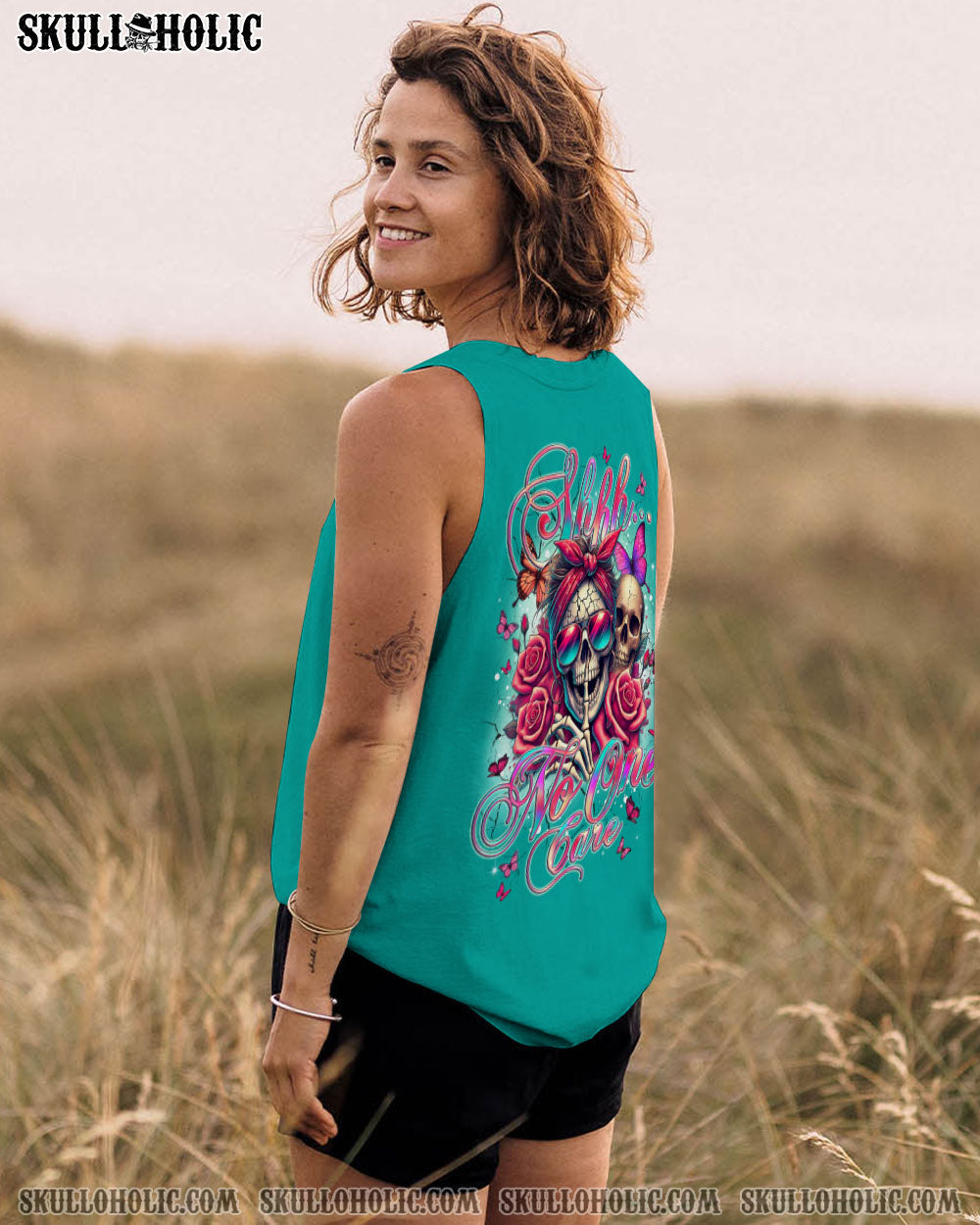 BLISSCORNERS SHHH NO ONE CARES MESSY BUN SKULL ALL OVER PRINT