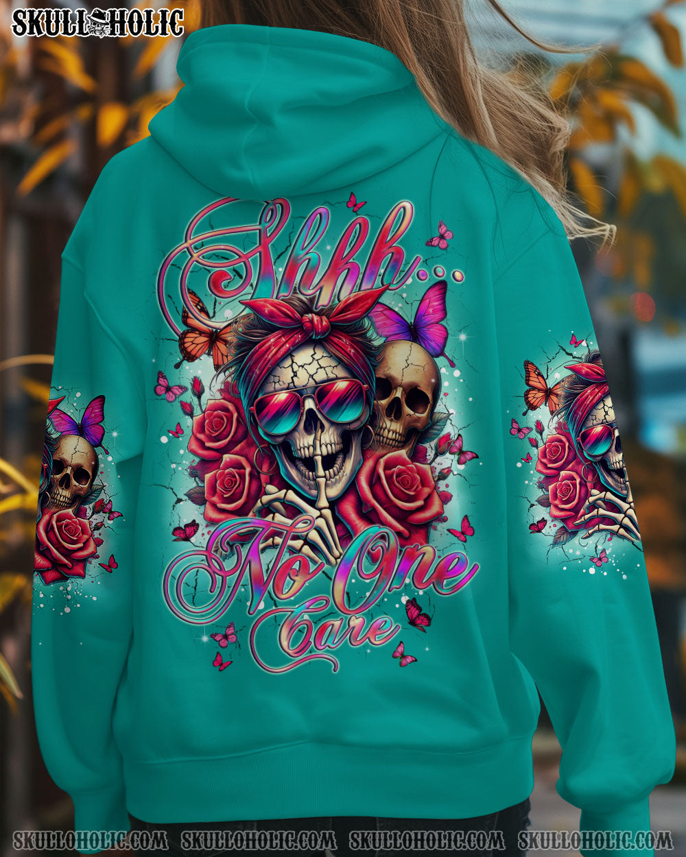 BLISSCORNERS SHHH NO ONE CARES MESSY BUN SKULL ALL OVER PRINT