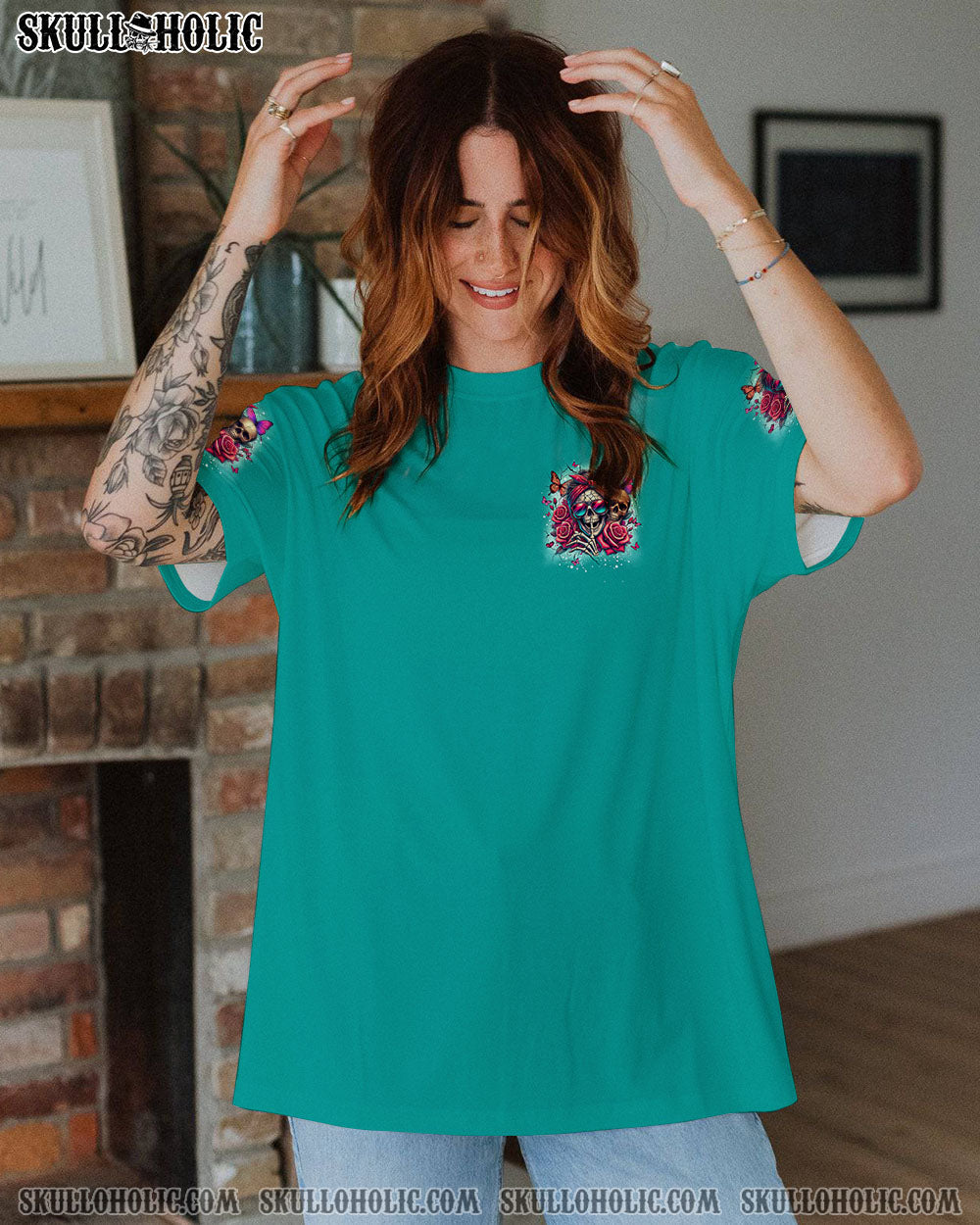 BLISSCORNERS SHHH NO ONE CARES MESSY BUN SKULL ALL OVER PRINT