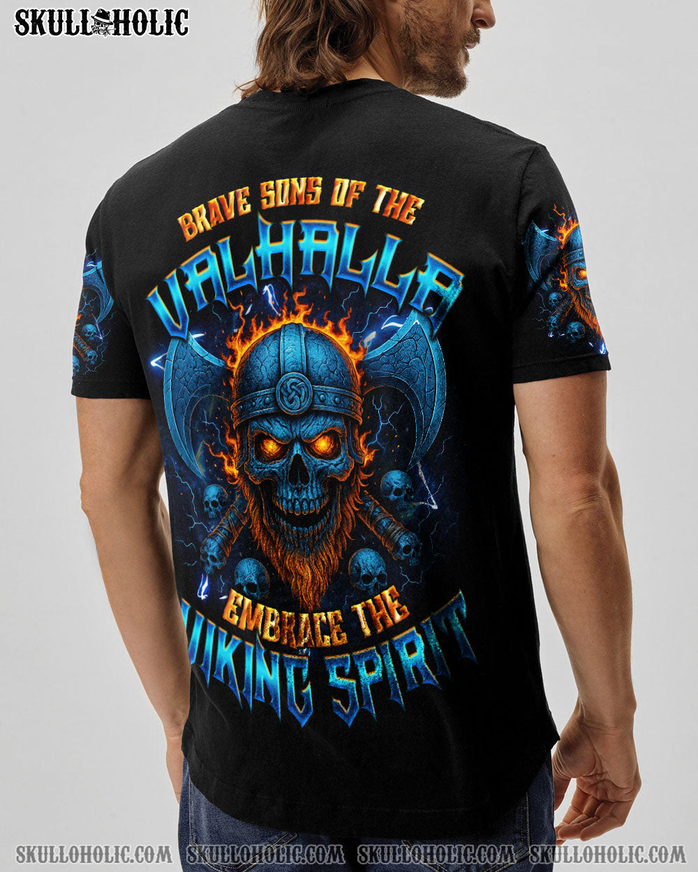 BLISSCORNERS BRAVE SONS OF THE VALHALLA VIKING SKULL ALL OVER PRINT