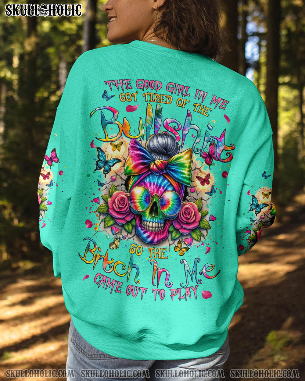 BLISSCORNERS THE GOOD GIRL IN ME MESSY BUN SKULL ALL OVER PRINT