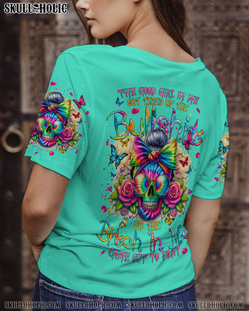BLISSCORNERS THE GOOD GIRL IN ME MESSY BUN SKULL ALL OVER PRINT