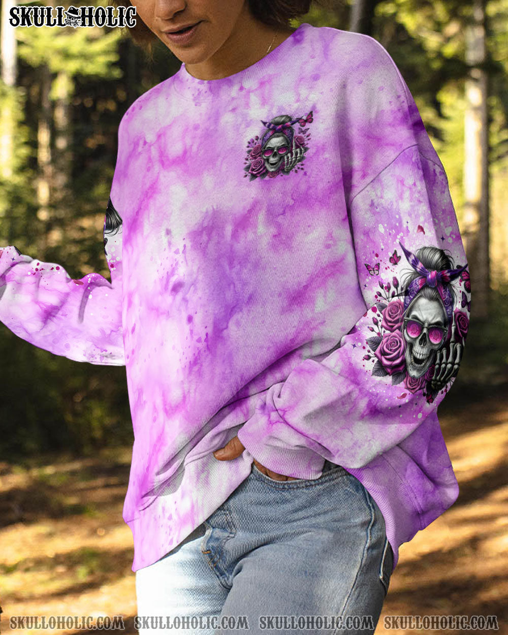 BLISSCORNERS THE GOOD GIRL IN ME MESSY BUN SKULL TIE DYE ALL OVER PRINT