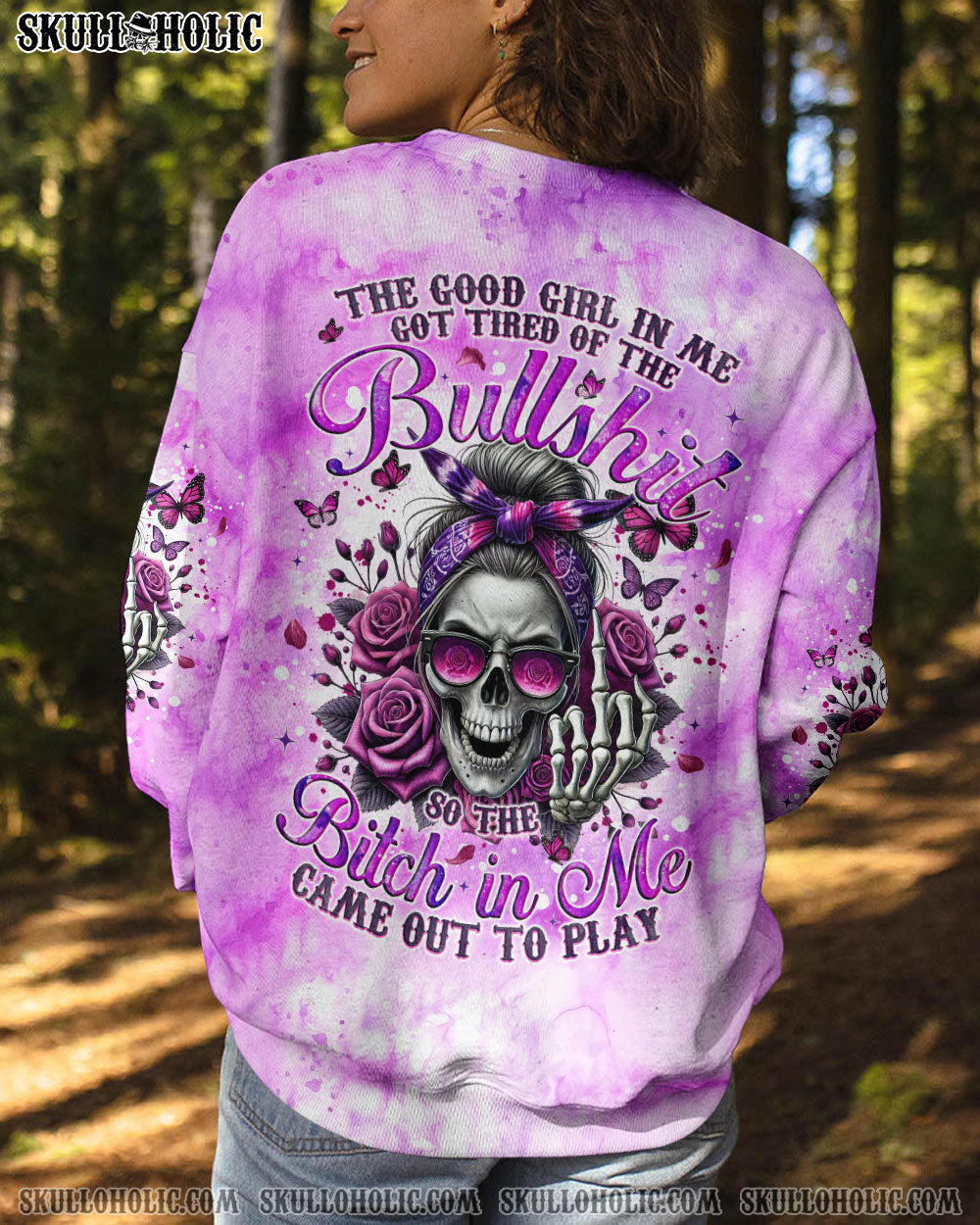 BLISSCORNERS THE GOOD GIRL IN ME MESSY BUN SKULL TIE DYE ALL OVER PRINT