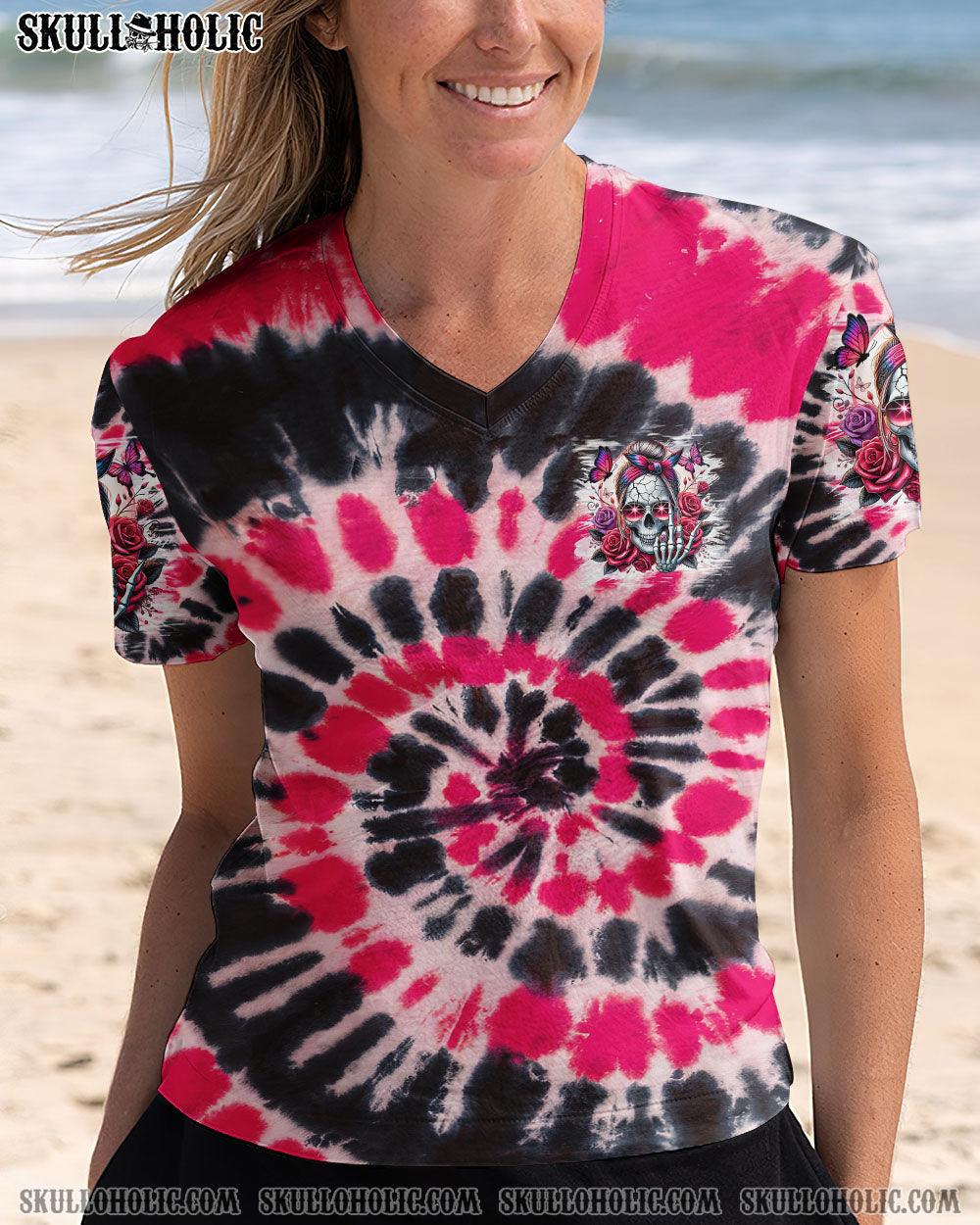 BLISSCORNERS THE GOOD GIRL IN ME MESSY BUN SKULL TIE DYE ALL OVER PRINT