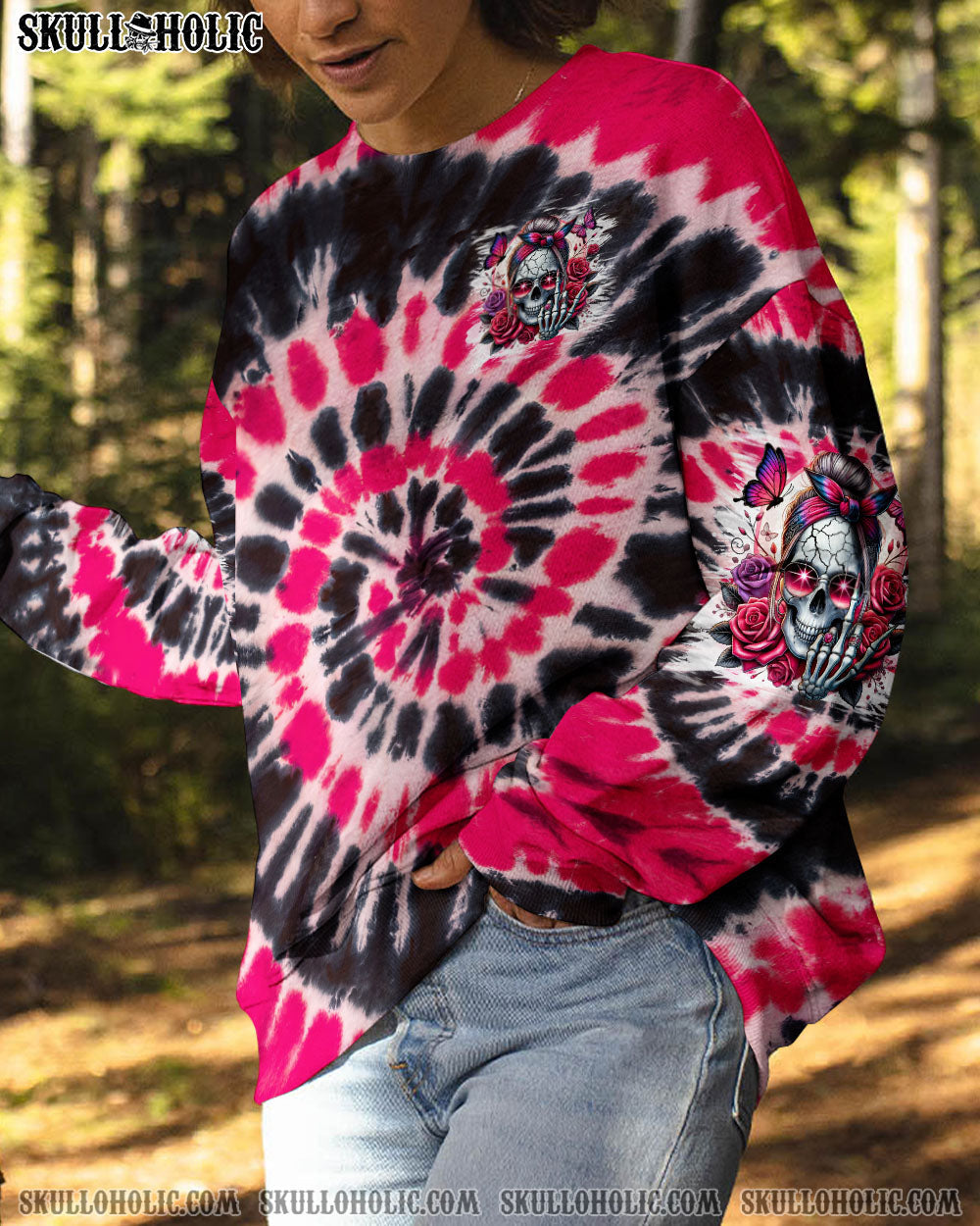 BLISSCORNERS THE GOOD GIRL IN ME MESSY BUN SKULL TIE DYE ALL OVER PRINT