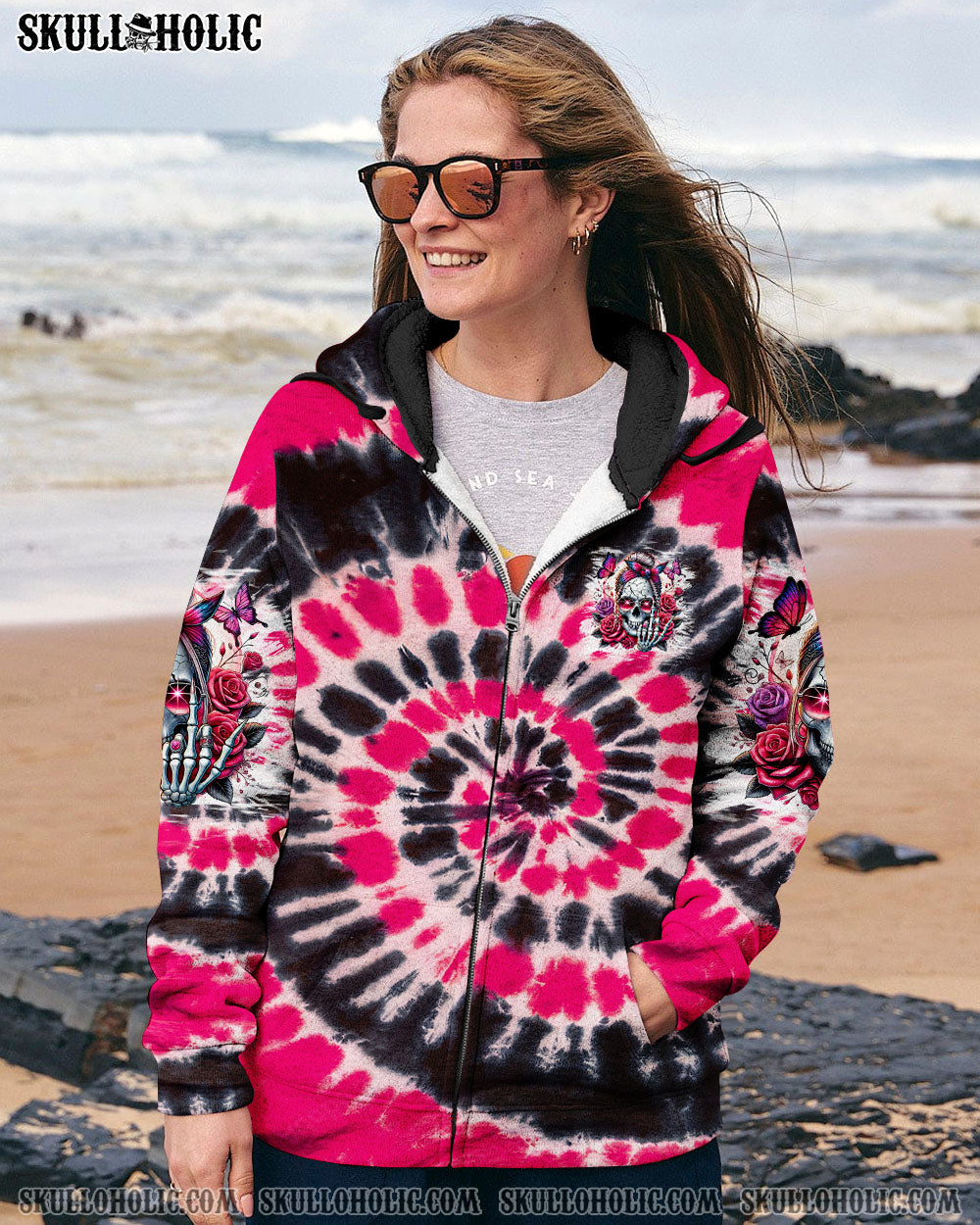 BLISSCORNERS THE GOOD GIRL IN ME MESSY BUN SKULL TIE DYE ALL OVER PRINT