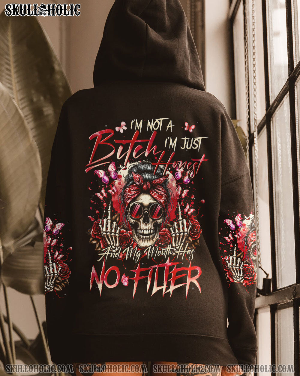 BLISSCORNERS THE GOOD GIRL IN ME MESSY BUN SKULL ALL OVER PRINT