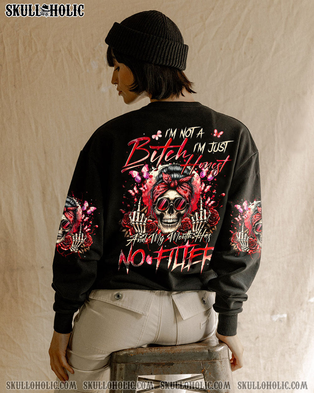 BLISSCORNERS THE GOOD GIRL IN ME MESSY BUN SKULL ALL OVER PRINT
