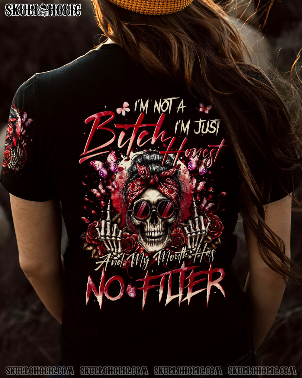 BLISSCORNERS THE GOOD GIRL IN ME MESSY BUN SKULL ALL OVER PRINT