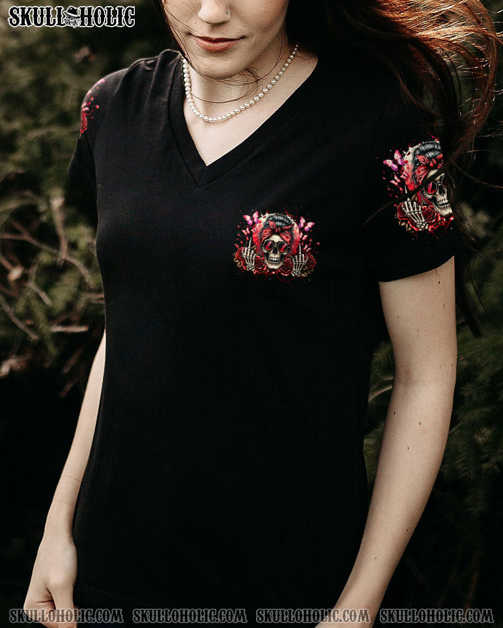 BLISSCORNERS THE GOOD GIRL IN ME MESSY BUN SKULL ALL OVER PRINT