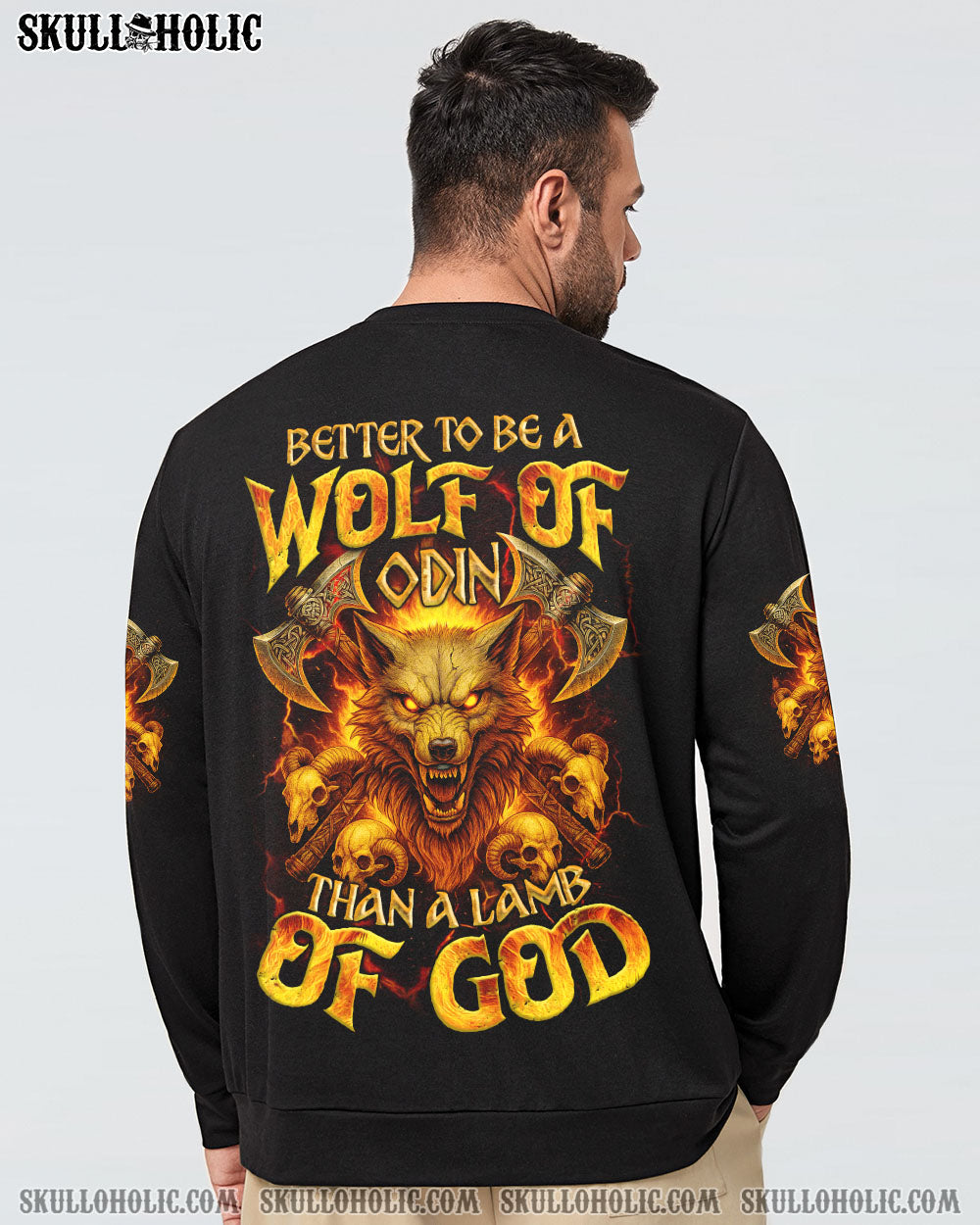 BLISSCORNERS BETTER TO BE A WOLF OF ODIN THAN A LAMB OF GOD VIKING SKULL ALL OVER PRINT