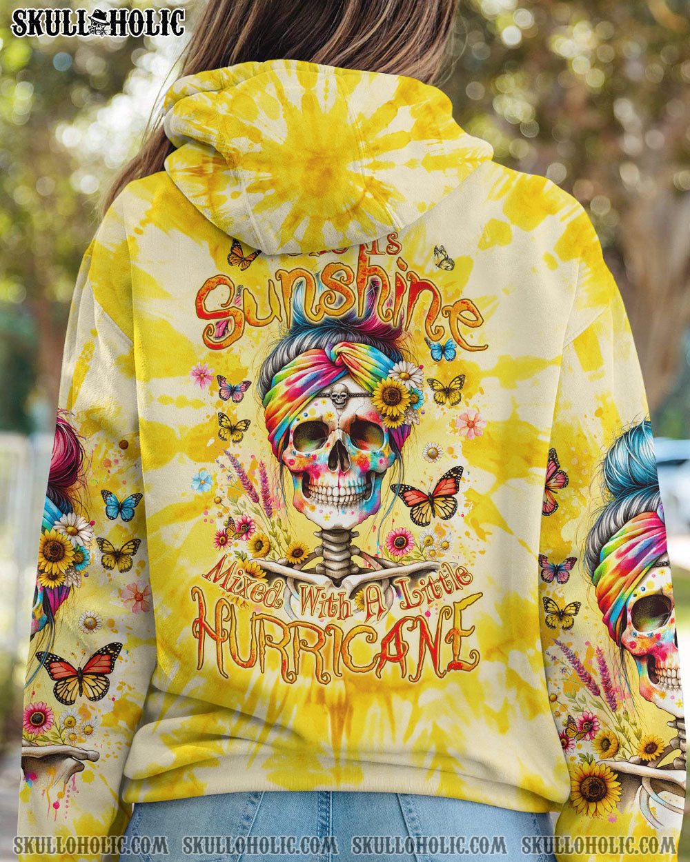 BLISSCORNERS SHE IS SUNSHINE MESSY BUN TIE DYE ALL OVER PRINT