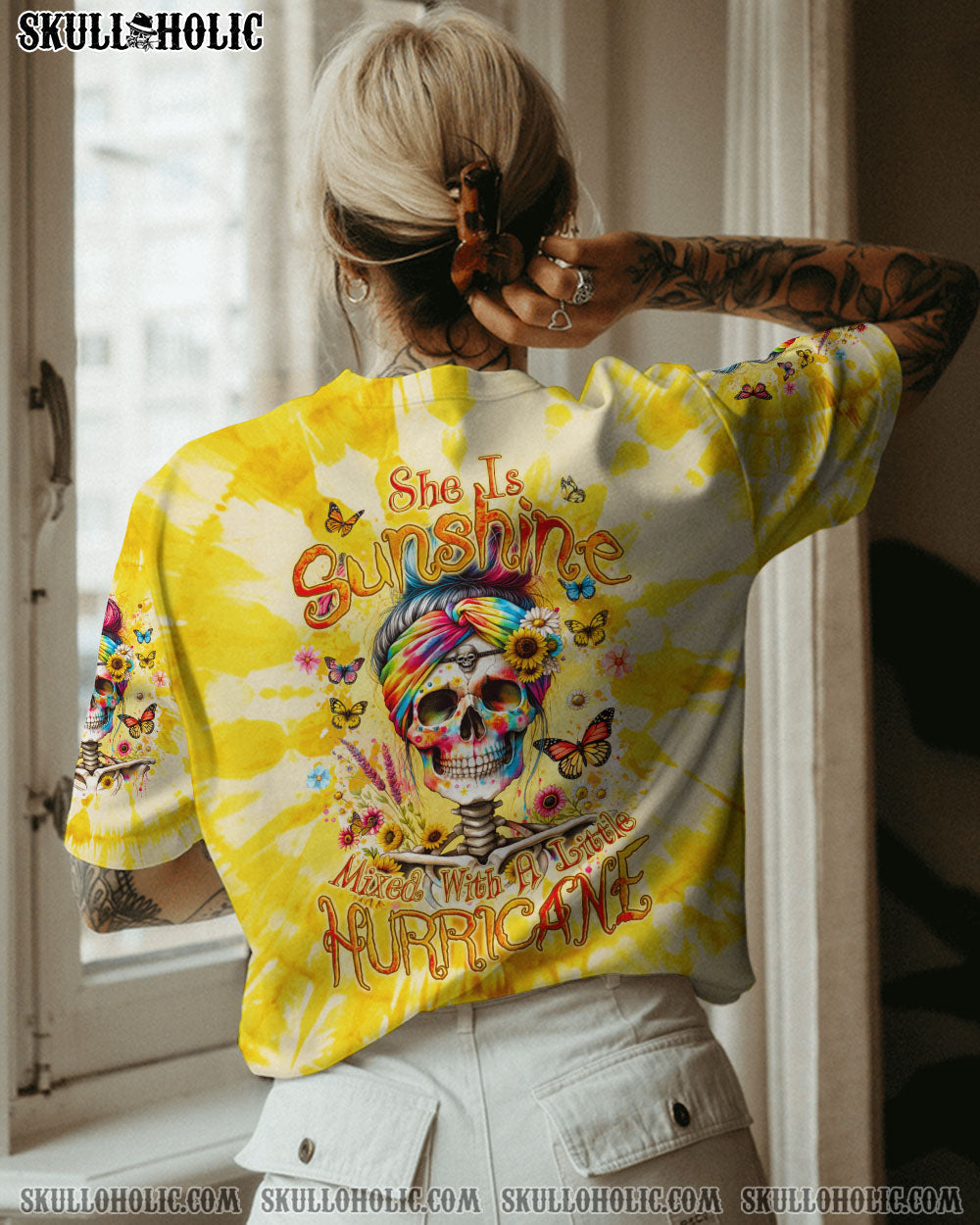 BLISSCORNERS SHE IS SUNSHINE MESSY BUN TIE DYE ALL OVER PRINT