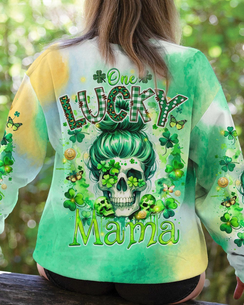 BLISSCORNERS B GIRLS CHUG BEER MESSY BUN SKULL PATRICK'S DAY ALL OVER PRINT