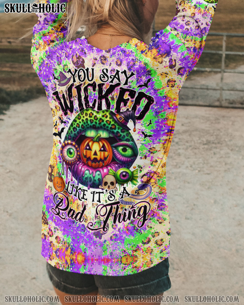 BLISSCORNERS YOU SAY WICKED HALLOWEEN LIP TIE DYE ALL OVER PRINT