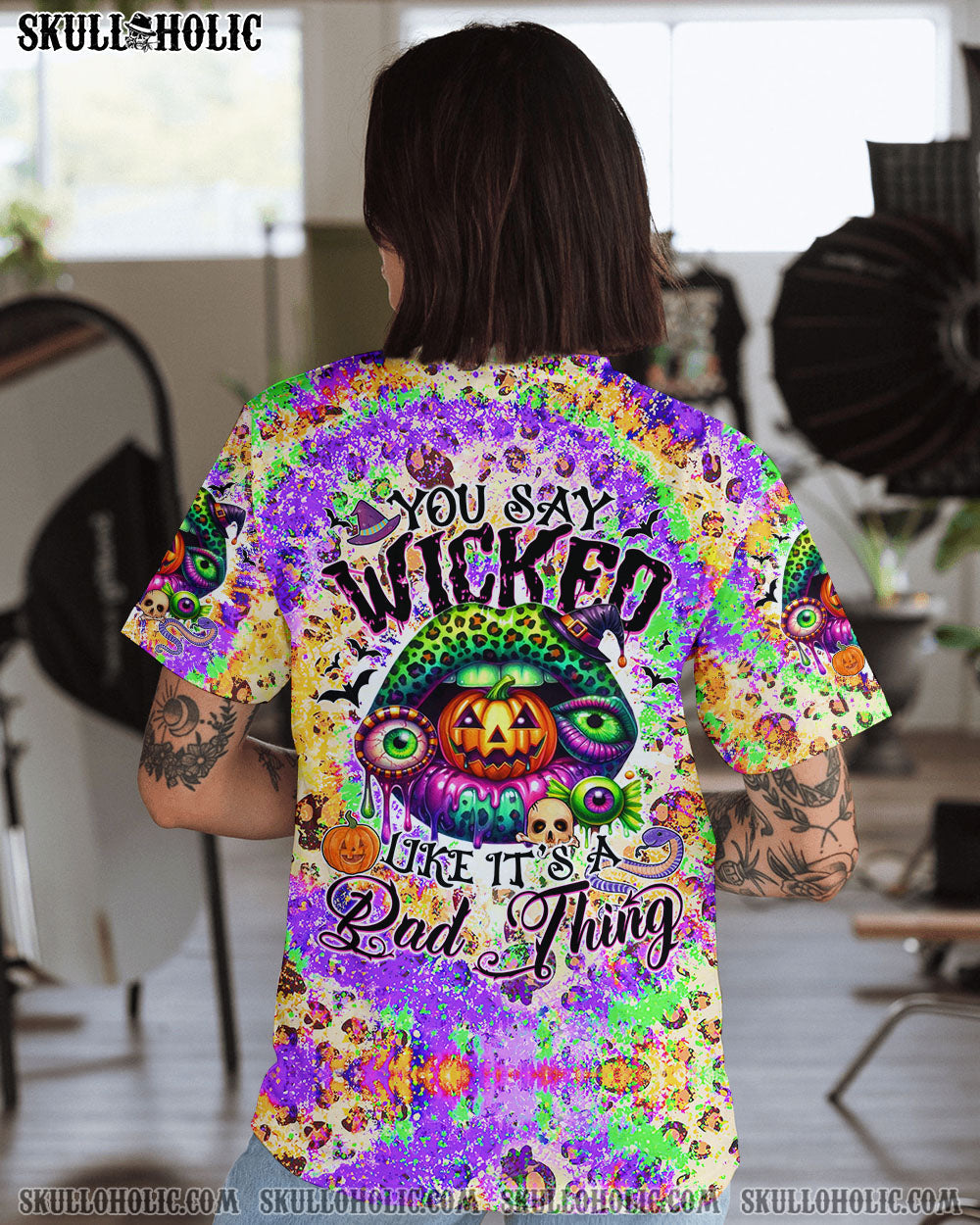 BLISSCORNERS YOU SAY WICKED HALLOWEEN LIP TIE DYE ALL OVER PRINT