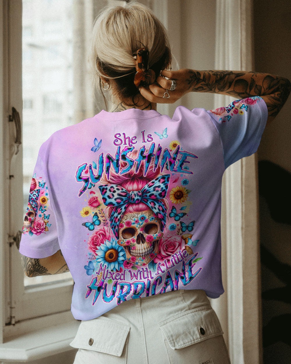BLISSCORNERS ROCKING THIS MOM LIFE MESSY BUN SKULL ALL OVER PRINT