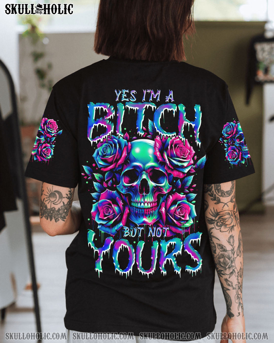 BLISSCORNERS YES I'M A B BUT NOT YOURS SKULL ROSE ALL OVER PRINT