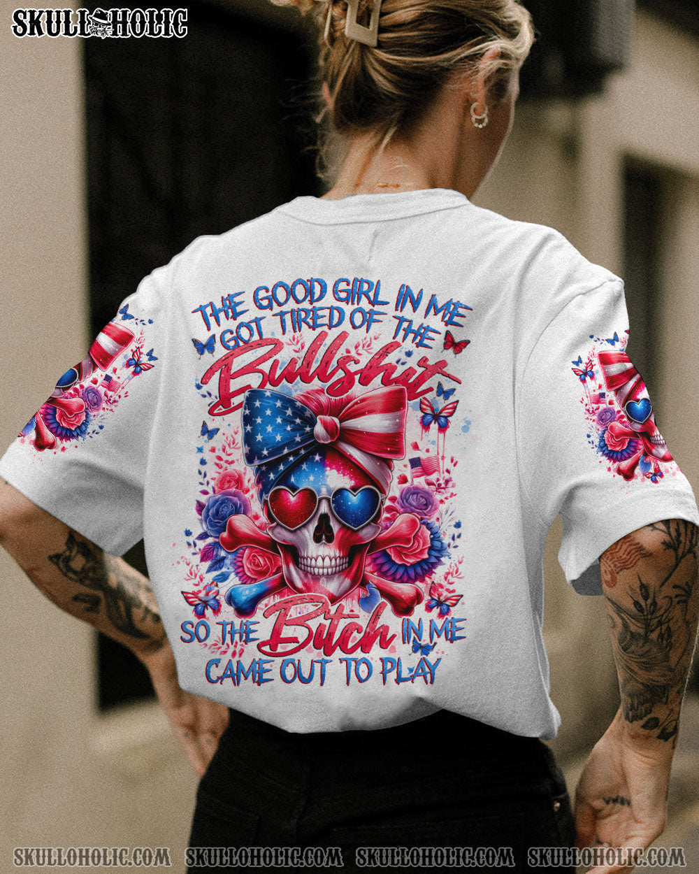 BLISSCORNERS A MOUTH I CAN'T CONTROL SKULL MESSY BUN ROSE ALL OVER PRINT