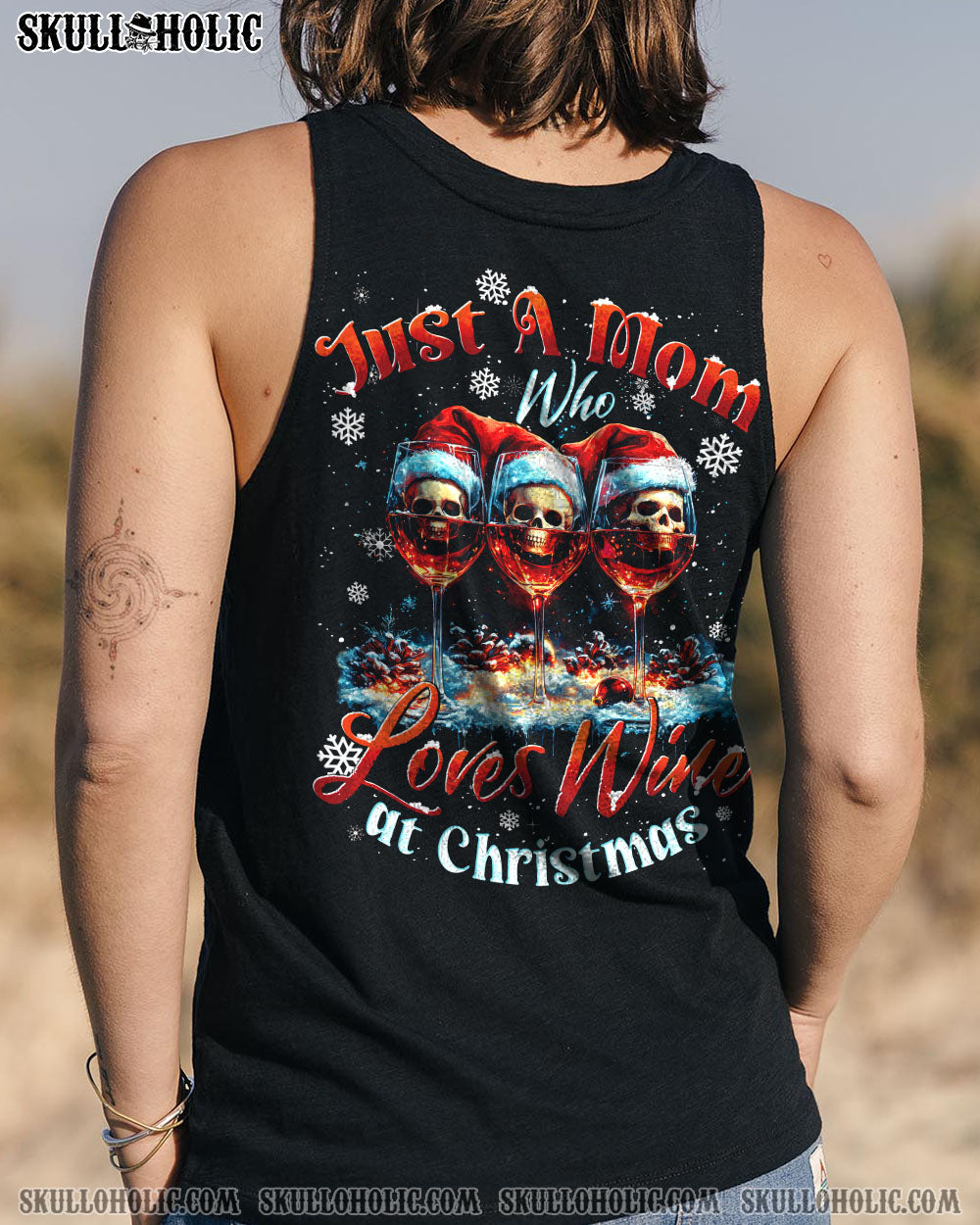 BLISSCORNERS JUST A MOM SKULL CHRISTMAS ALL OVER PRINT