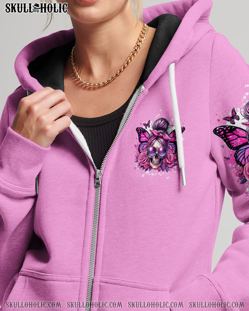 BLISSCORNERS THE GOOD GIRL IN ME MESSY BUN SKULL ALL OVER PRINT