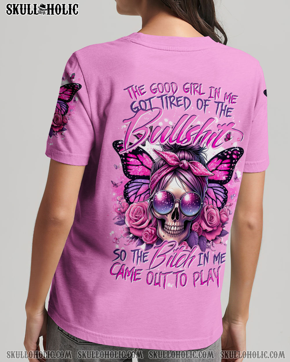BLISSCORNERS THE GOOD GIRL IN ME MESSY BUN SKULL ALL OVER PRINT