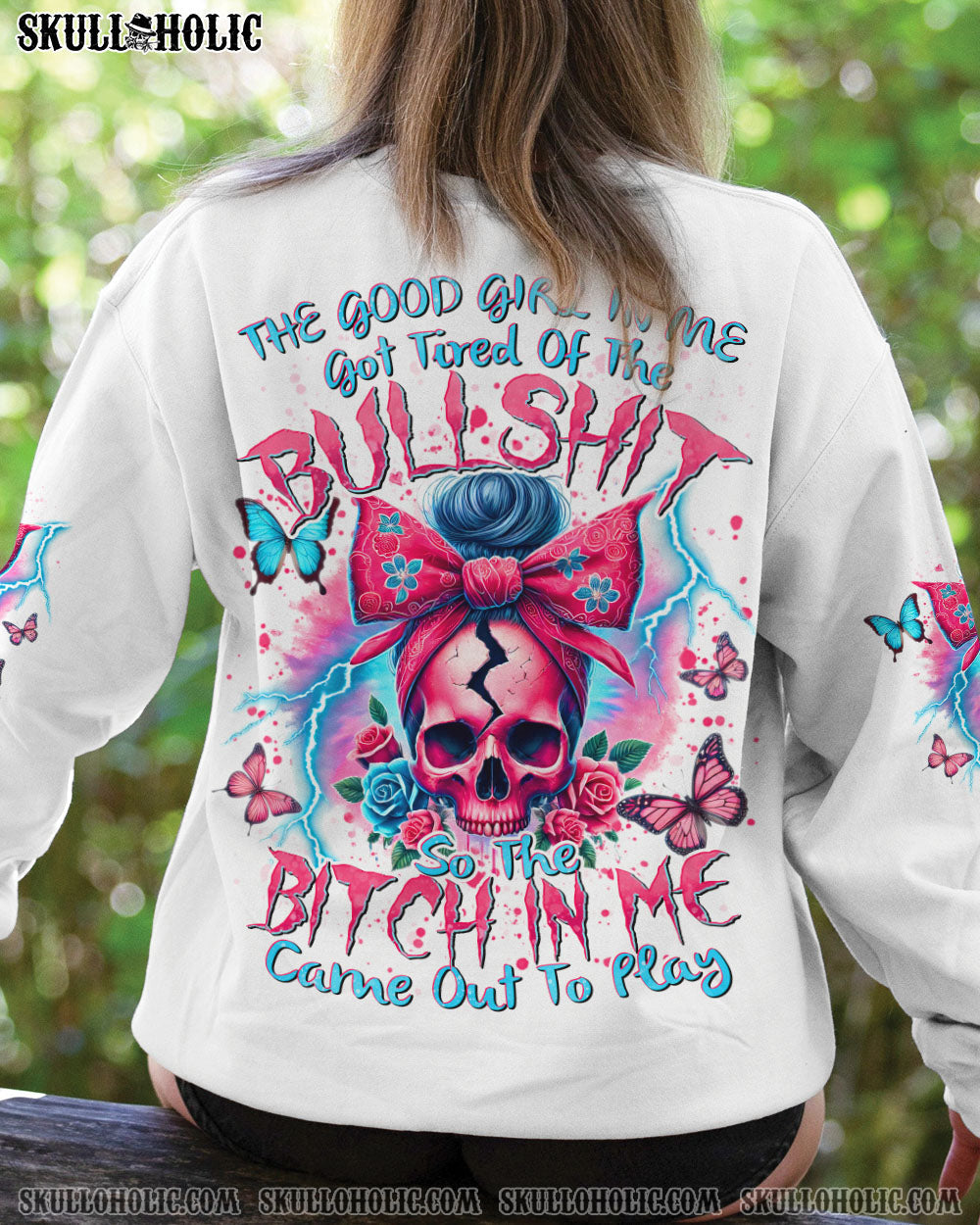 BLISSCORNERS NEXT TIME MY NAMES COMES OUT MESSY BUN SKULL ALL OVER PRINT