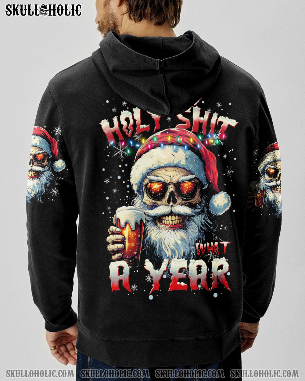 BLISSCORNERS HO HO HOLY S WHAT A YEAR SKULL SANTA CHRISTMAS ALL OVER PRINT