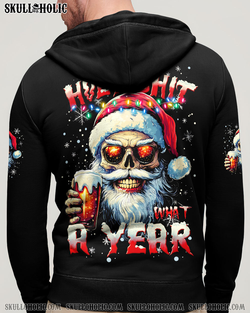 BLISSCORNERS HO HO HOLY S WHAT A YEAR SKULL SANTA CHRISTMAS ALL OVER PRINT