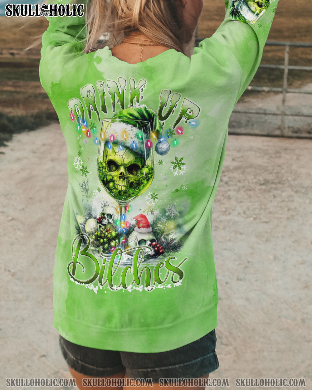 BLISSCORNERS DRINK UP B SKULL CHRISTMAS ALL OVER PRINT